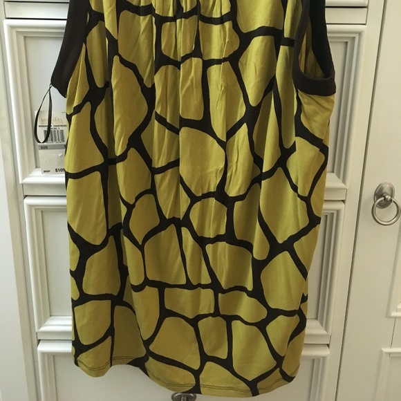 Michael Kors- NWT Woman's Sleeveless-Top- Scoop Beaded Neck,Brown & Chartreuse - Picture 9 of 9